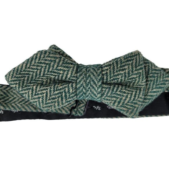 Vintage 70's Bowtie's by Scotch Bowtie Unisex Green Twill Herringbone Chevron - Picture 4 of 9
